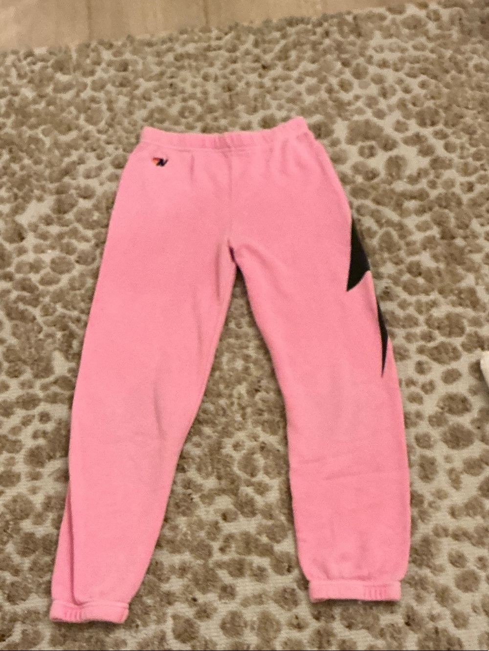 Aviator Nation Pink Sweatpants with Black Lightning Accent